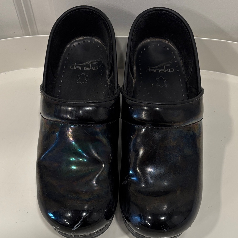 GUC Dansko Black Oil Slick Platform Clogs - Picture 3 of 10